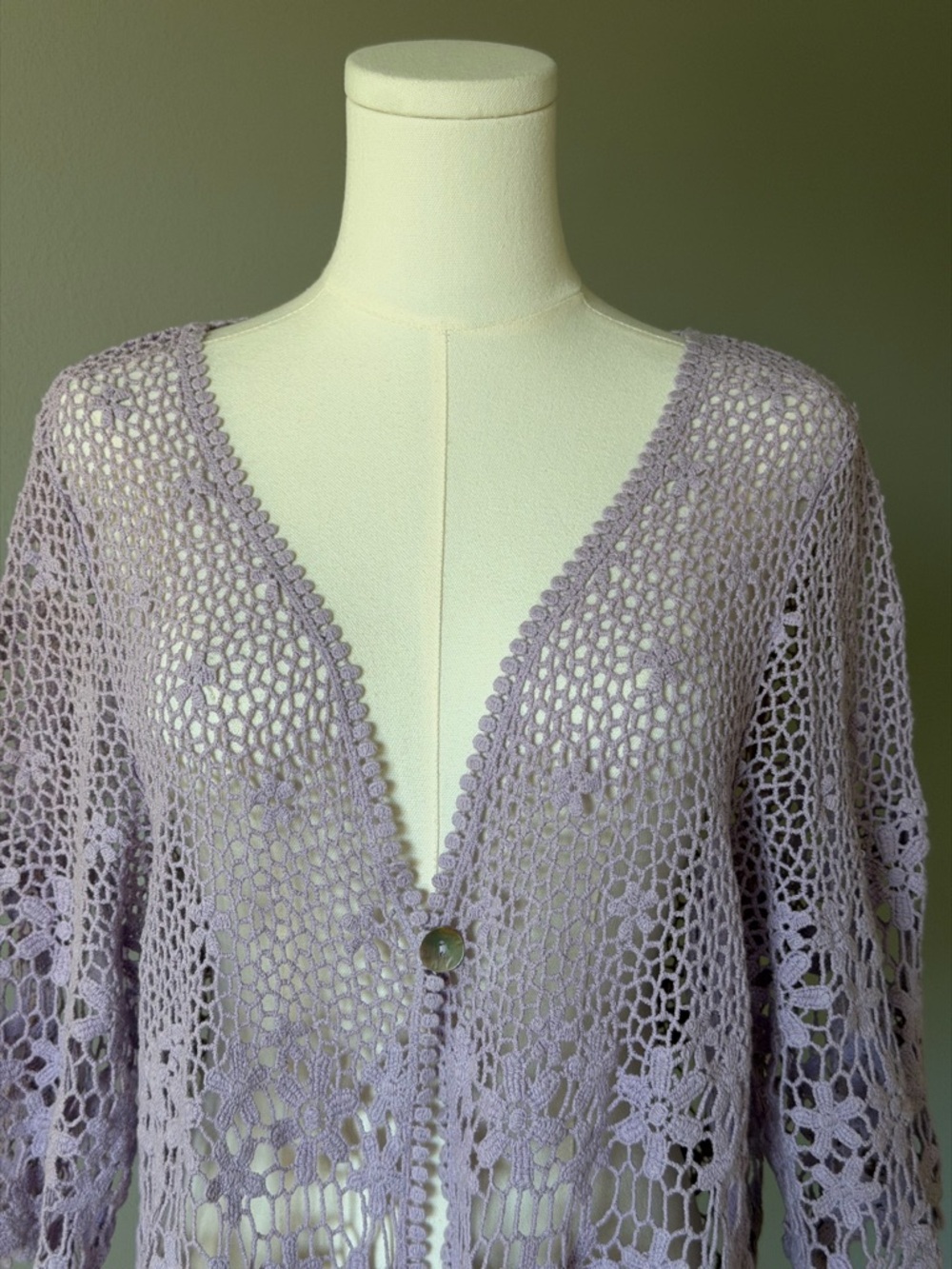 Rabbit Rabbit Rabbit Lavender Crochet Floral Cotton Openwork Cardigan-XL - Picture 2 of 11